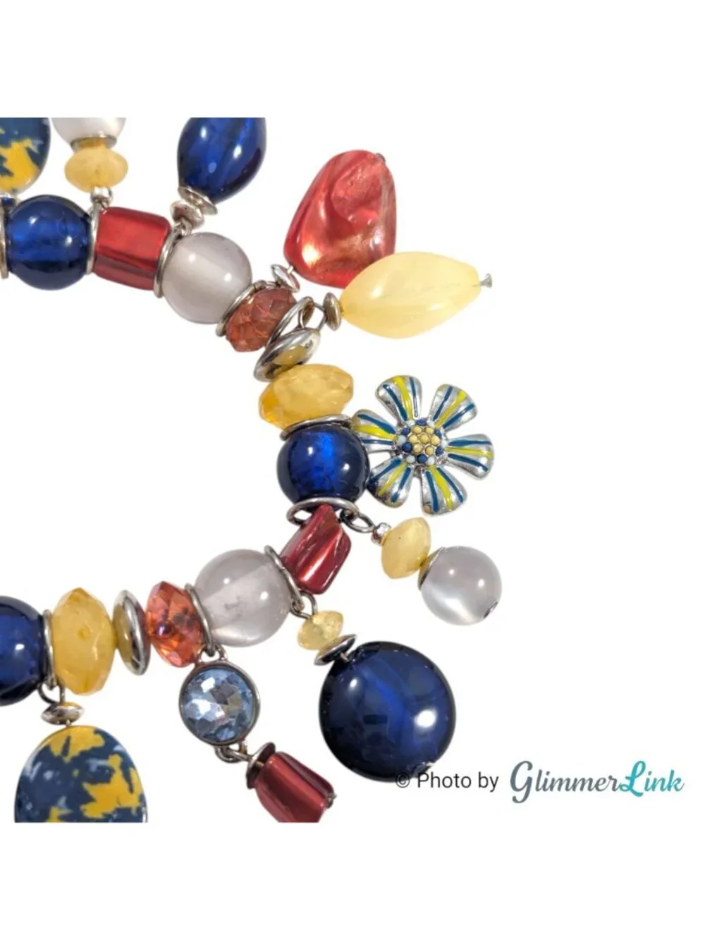 Multicolor Charm Bracelet Dangle Beads Enamel Flower Stretch Y2K Style